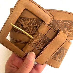 Vintage Leather Belt With Birds Size S